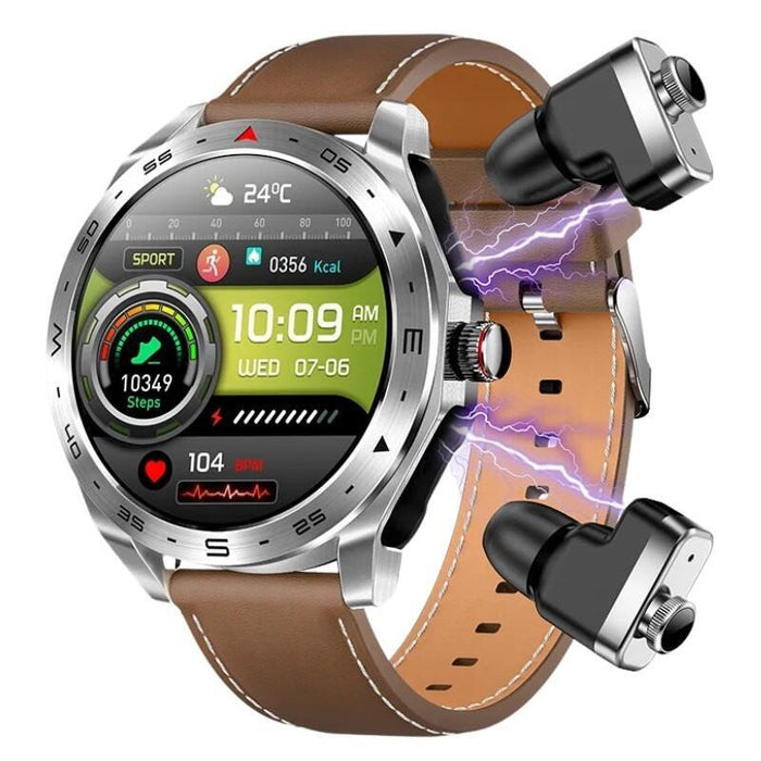 Smartwatch T95 Marrón Con Correa De Cuero Y Auriculares