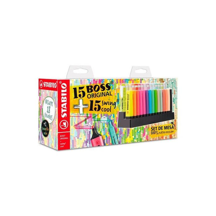 Stabilo Marcadores Fluorescentes Set De Mesa 15 Ud Boss Original + 15 Ud Swing Cool C/Surtidos