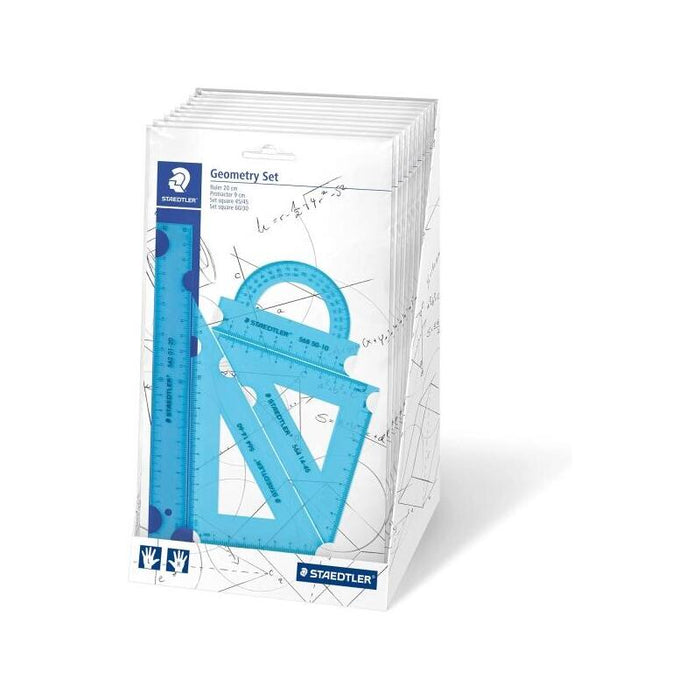 Staedtler Expositor Con 18 Packs De Reglas - El Pack Incluye Regla Recta 20cm, Transportador, Escuadra 60/30 Grados Y