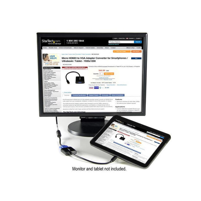 Startech.Com Adaptador Conversor De Vídeo Micro Hdmi® A Vga 1920x1200 Cable Convertidor Activo Hembra Vga Hd15 Macho Micro Hdmi Vídeo Conversor Hdmi Vga Negro