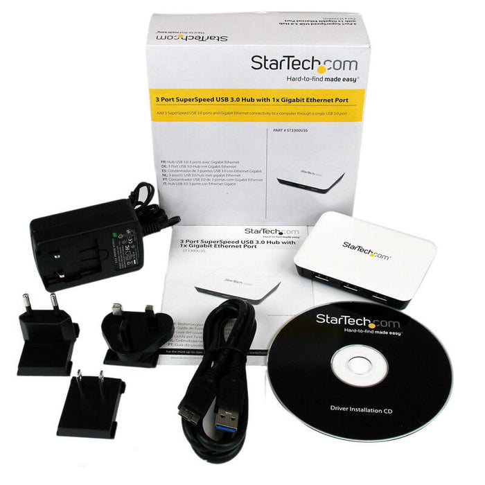 Startech.Com Adaptador De Red Nic Gigabit Ethernet Externo Usb 3.0 Con Hub Concentrador Ladron Superspeed 3 Puertos Con Corriente - Blanco,2 Años