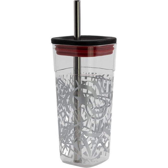 Stor Vaso Cube Alto De Plástico Con Pajita De Acero Inoxidable - 540 Ml De Marvel