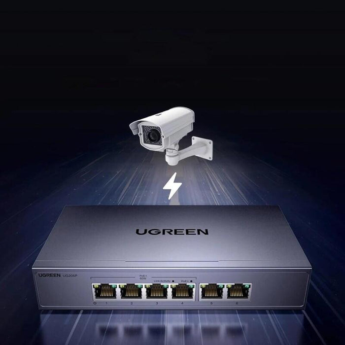 Switch Ethernet Ugreen De 6 Puertos 1 Gb/S Con Poe - Gris