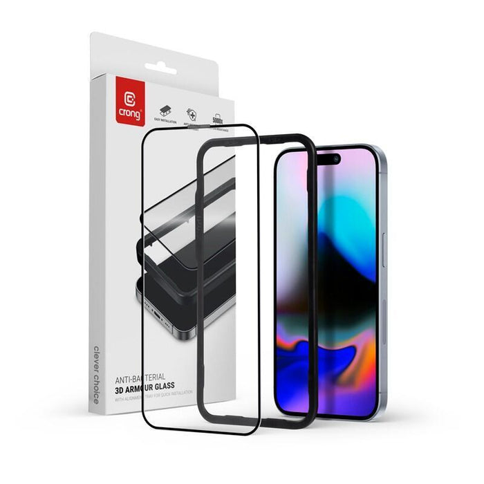 Szklo Ochronne Anti-Bacterial 3d Armour Glass - Hartowane 9h Full Glue Do Iphone 16 Pro + Ramka Instalacyjna
