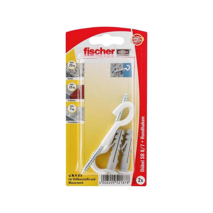 Taco De Expansión Fischer Sb 8/7 K Gris, 2 Unidades, Con Gancho Redondo (Recubierto De Nailon, Blanco) 52187