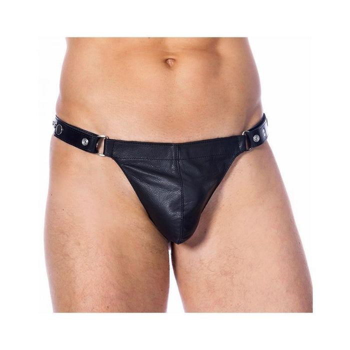 Tanga De Cuero Ajustable Color Negro