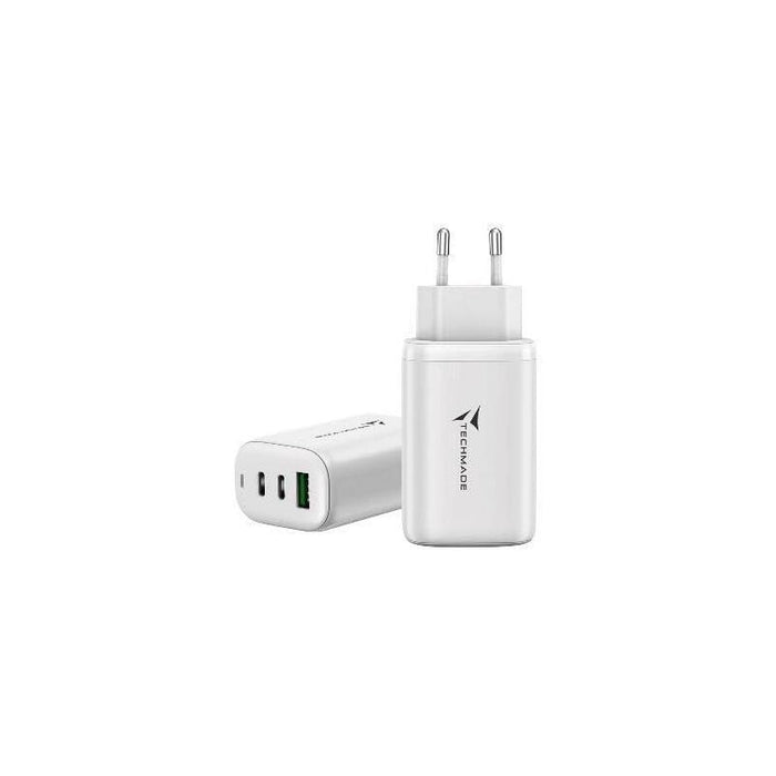 Techmade Charger 3 Ports (Usb+2 Usb-C) 65w Gan White Tm-P937-Wk
