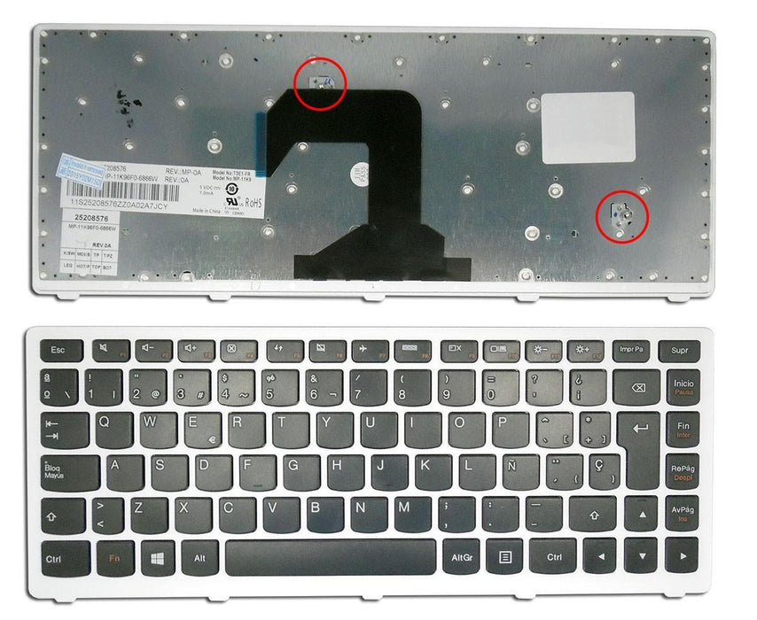 Teclado Para Portátil Lenovo S400 Negro Con Marco Blanco
