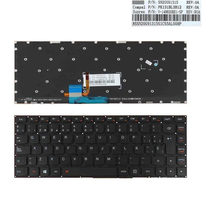 Teclado Retroiluminado Para Portátil Lenovo Yoga 2 13" Yoga 700-14isk Negro