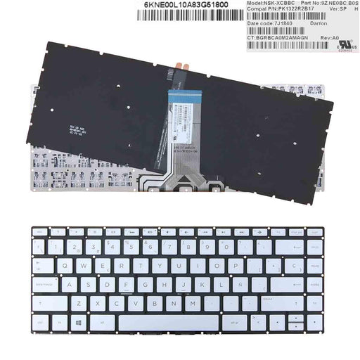 Teclado Retroiluminado Para Portátil Hp Pavilion 14-Bs 14-Bs000 14-Bs100 14-Bs500 Plata Sin Marco Intro Pequeño