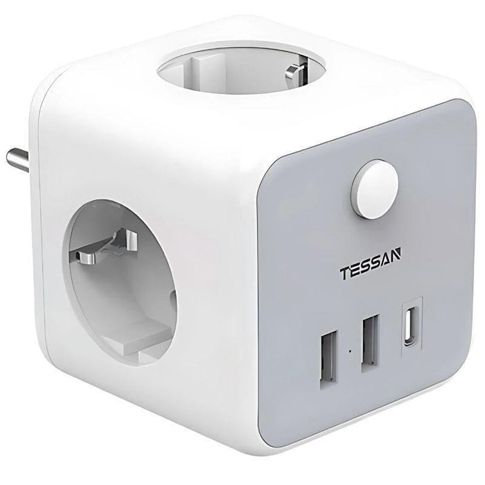 Tessan Ts-301-De-C - Regleta De Enchufes 3 Tomas + 2 Usb-A + 1 Usb-C
