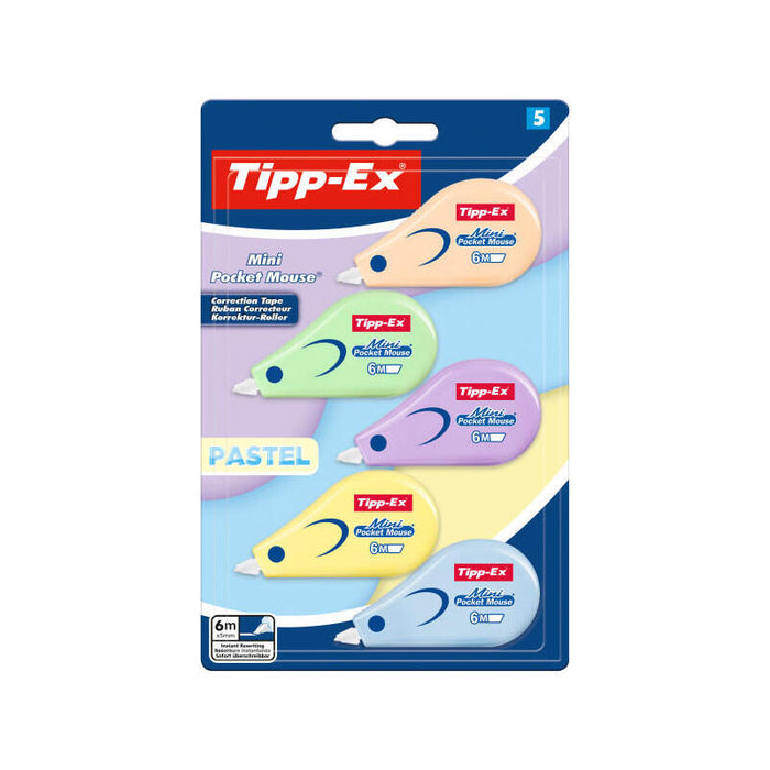 Tipp-Ex Mini Pocket Mouse Pastel Pack Con 5 Cintas Correctoras 5mm X 6m - Resistente - Escritura Instantanea