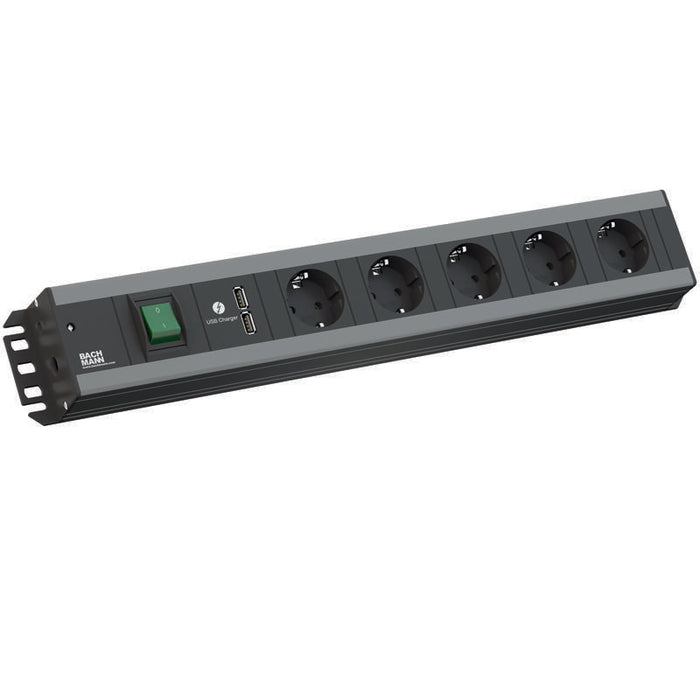 Tira Artesana De Bachmann, 5 Enchufes (Cee7) -> Enchufe (Cee7), 2m, Con Interruptor, 1x Puerto De Carga Usb Doble