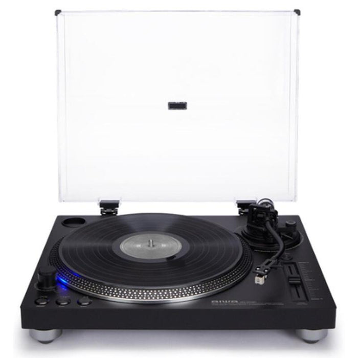 Tocadiscos Bluetooth Aiwa Apx-1200bt/Bk Bt 5.1 33/45 Rpm Grabacion Usb Plato Aluminio Color Negro