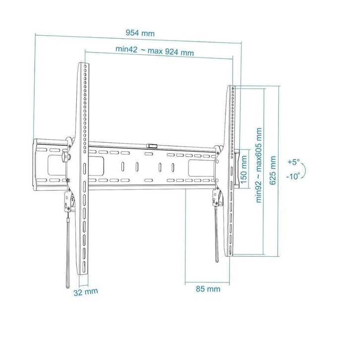Tooq Soporte Fijo De Pared Para Tv De 60"-100" - Inclinable - Peso Max 75kg - Vesa 900x600mm - Negro