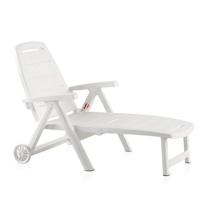 Tumbona Plegable Con Ruedas, Antibes, Color Blanco, 188 X 79 X 94 Cm