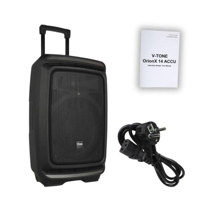 V-Tone Orionx 14 Accu - Kolumna Aktywna Akumulatorowa Negro, Bluetooth, Tws, Usb, Aux, Fm, Dsp, Wysuwana Raczka, Kólka Transportowe, 135w Rms