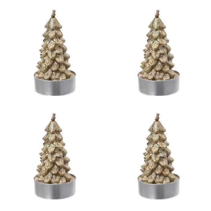 Vela De Cera En Forma De Árbol, Dorada, Ø4 X 7 Cm, Caja De 4 Uds