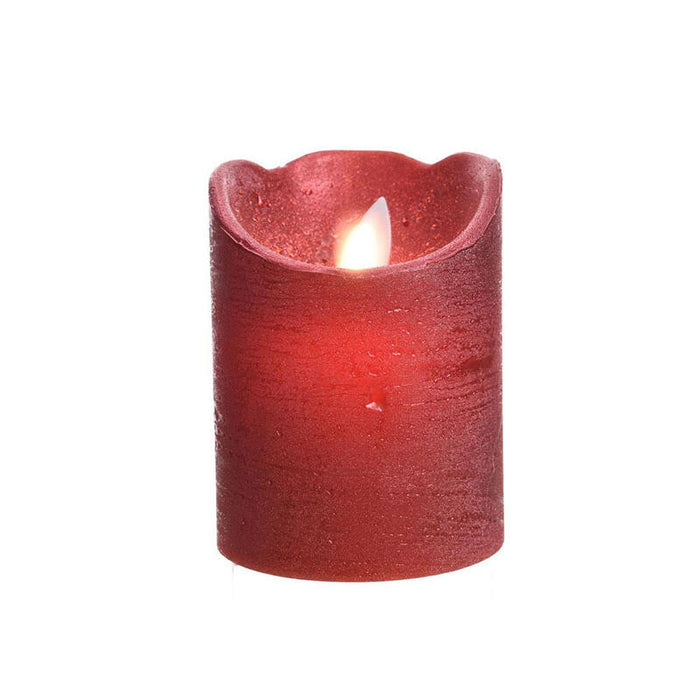 Vela Interior De Led Ø7,5x10cm Color Rojo.Acabado Metálico Luz Blanco Cálido