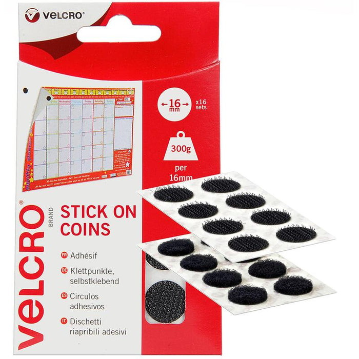 Velcro Klettpunkte Selbstklebend, Haken & Flausch 16mm X 16 Sets Schwarz