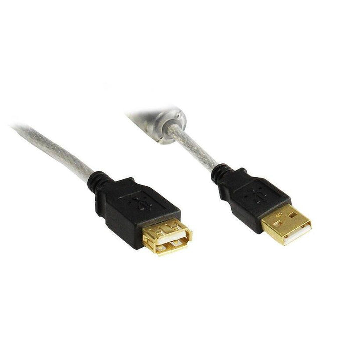 Verlängerung Usb 2.0 Stecker A An Buchse A, High Quality Mit Ferritkern Und Goldkontakten, Transparent, 5m,