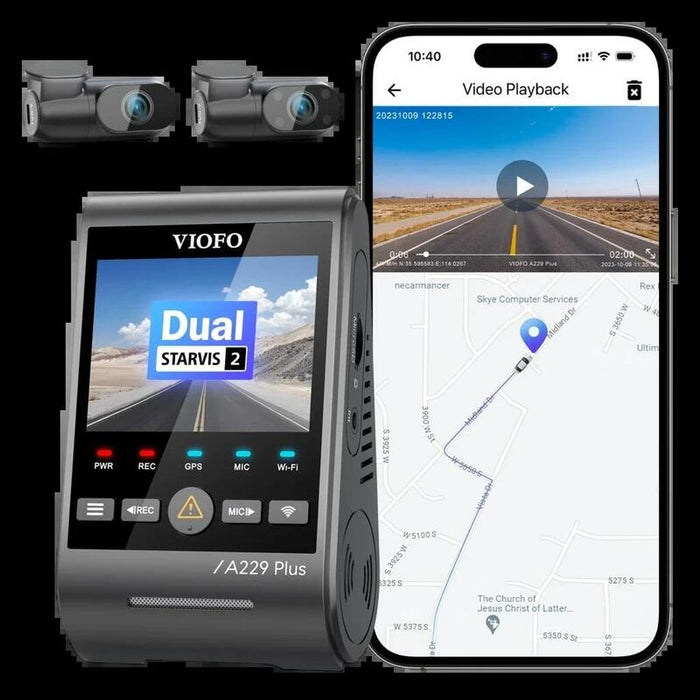 Viofo A229 Plus 3ch Cámara Frontal 2k + Trasera 2k + Interior 1080p Hdr 5ghz Wi-Fi Gps Voice Control - Dash Cam