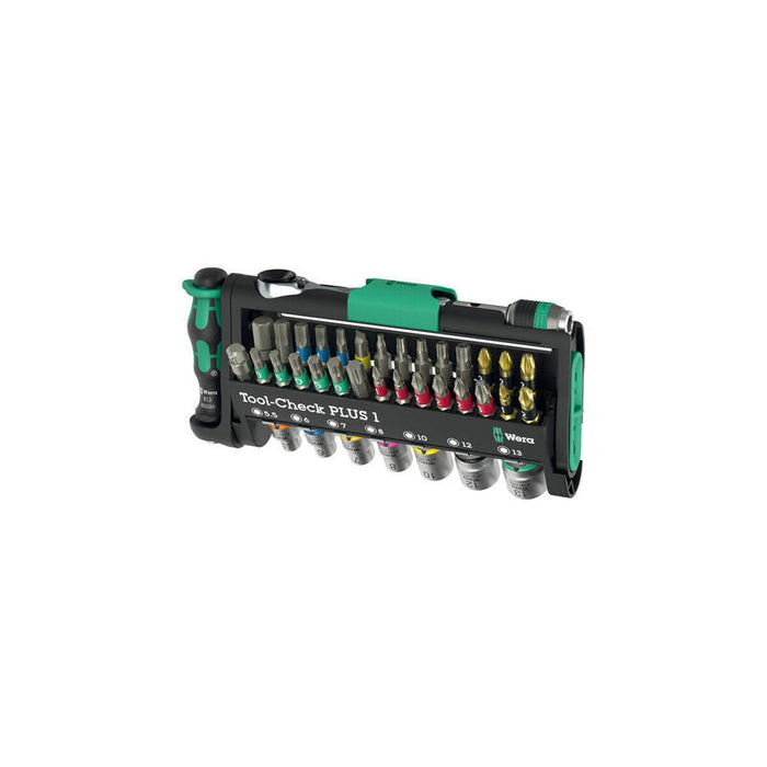Wera Tool-Check Plus 1, Juego De Puntas Negro/Verde, 39 Piezas, Incluido Trinquete De Punta De 1/4" 05049055001