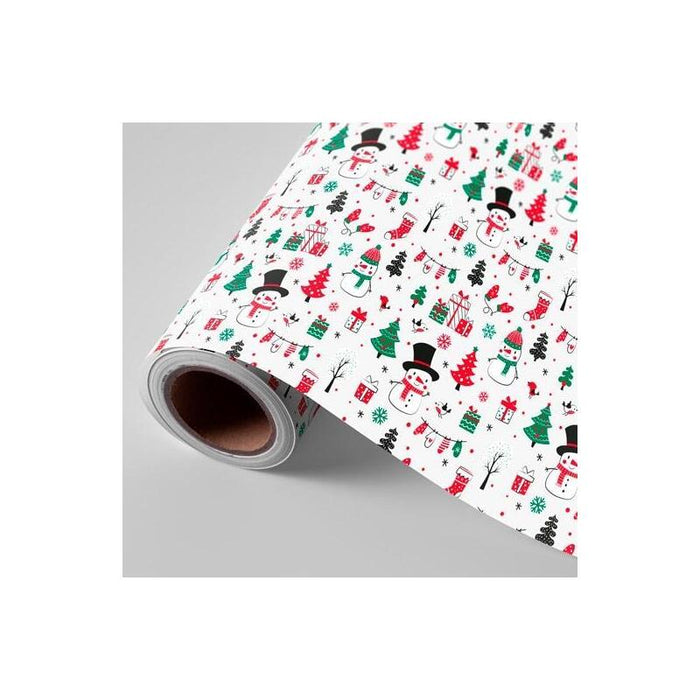 Wonder Papel De Regalo Bobina 62cm 4kg Navidad Mucheco De Nieve Rojo Verde