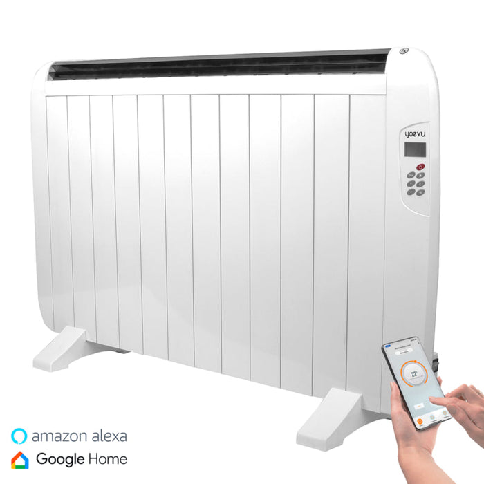 Yoevu Radiador Eléctrico Bajo Consumo. 12 Elementos 1800 W De Pared O Pie 3 Modos Temporizador Mando A Distancia Pantalla Led Blanco