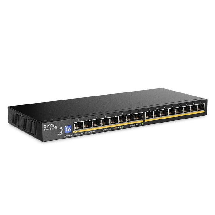 Zyxel Switch Poe 16 Puertos  Conmutador Ethernet Gigabit No Gestionado  16x Gbe Poe+ Con Presupuesto De 135 W  Diseño Fino  Dip Conmutable  Sin Ventilador  Montaje En Pared  Gs1100-16eps